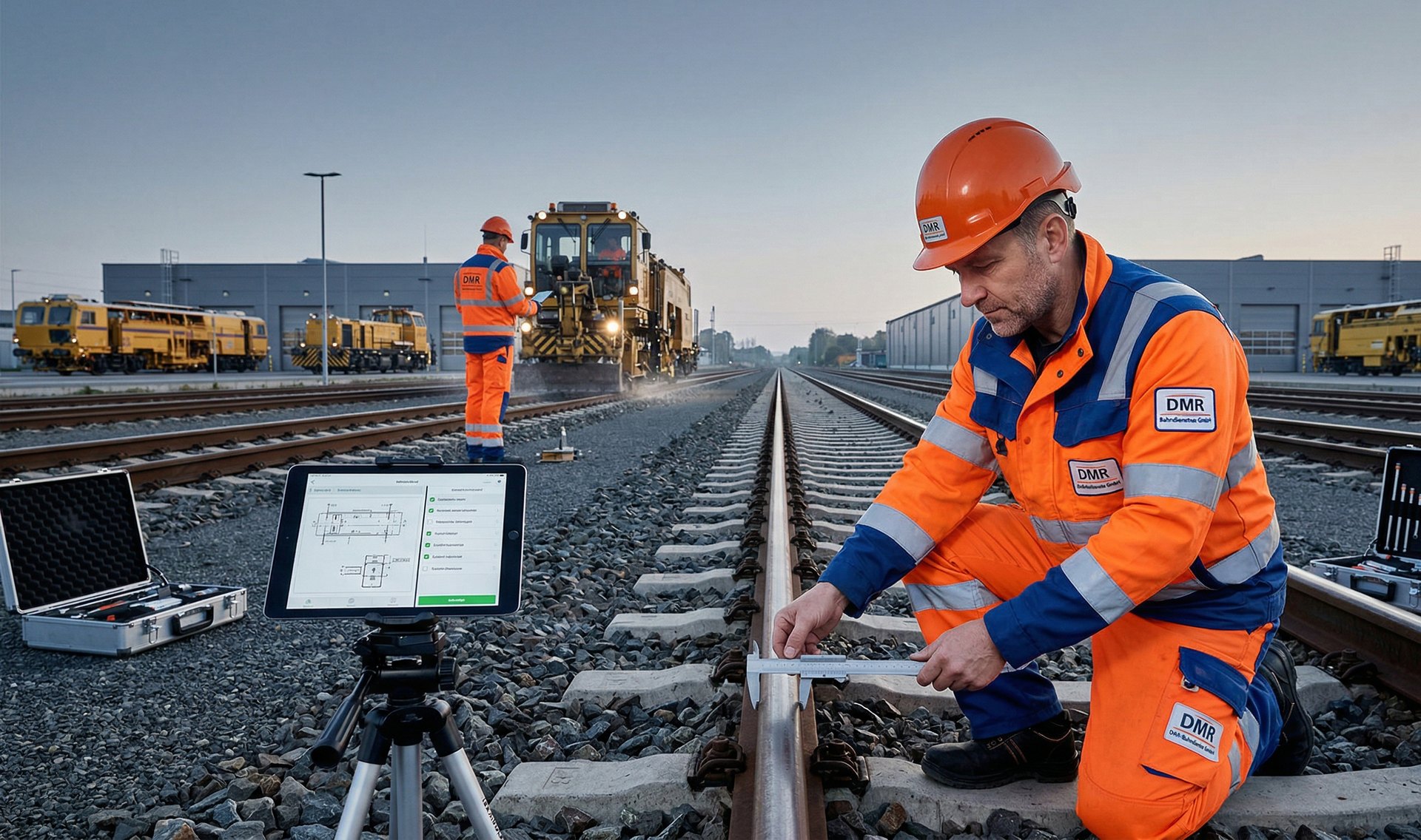 Sicherungsposten bei der Arbeit im Gleisbereich